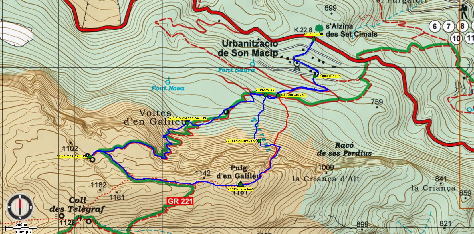 En azul el track completo realizado el sábado y en rojo la ruta directa a la canal realizada por Jaume el jueves siguiente