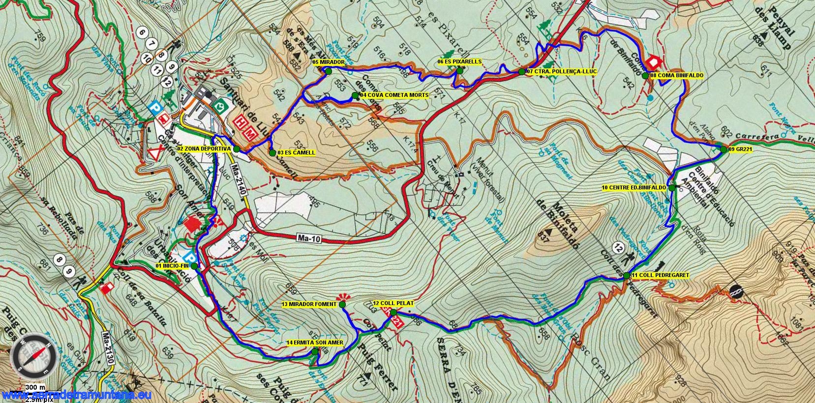 Recorte del mapa de Alpina con la ruta típica, la del jueves