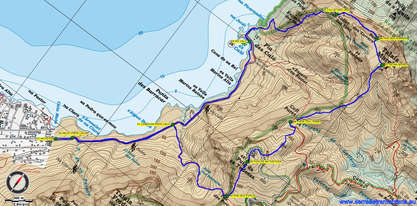 Recorte del mapa de la editorial Alpina con la ruta y los puntos más importantes de referencia más importantes