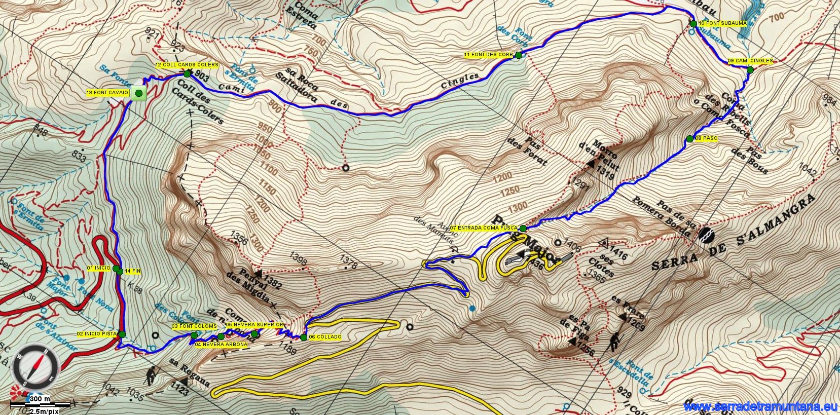 Recorte del mapa Alpina con la ruta realizada