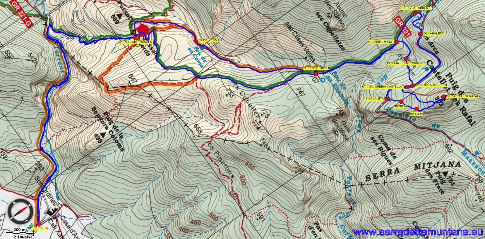 Recorte del mapa de Alpina con la ruta de hoy