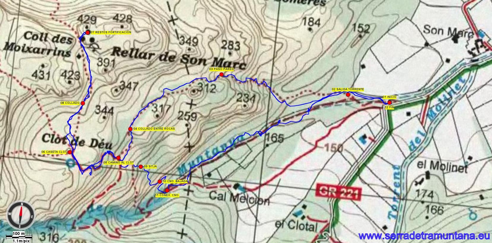 Recorte del mapa de Alpina con la ruta realizada